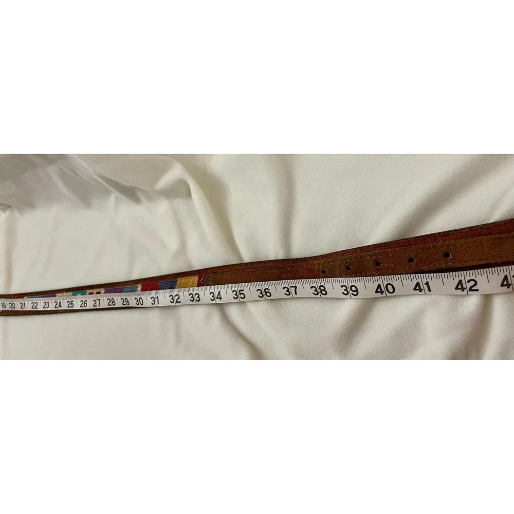 Lytone Belt Mens 32 Brown Leather Western Brass Buckle Needlepoint USA